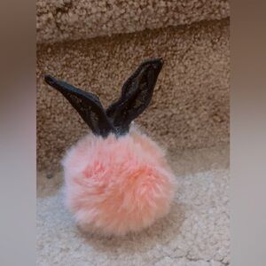 💖🖤🎀 Pink Bunny with Black Lace Ears Puff Ball 🖤💖